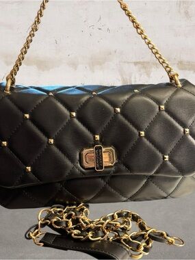 Badgley Mischka Women's Medium Studded Quilted Shoulder Bag Black NWT